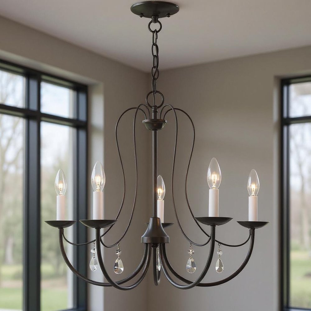 Bronze Five Light Metal Dimmable Chandelier With Shades HomeRoots