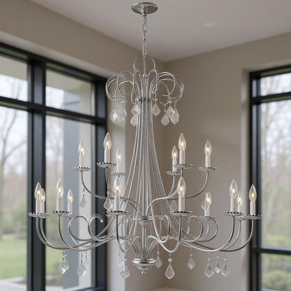 Silver Multi Light Metal Dimmable Chandelier With Shades HomeRoots