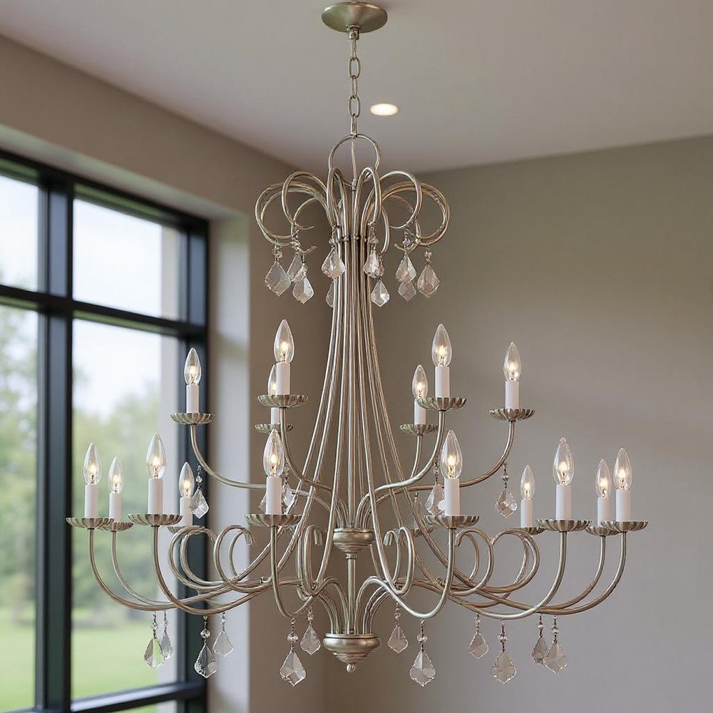 Nickel Multi Light Metal Dimmable Chandelier With Shades HomeRoots