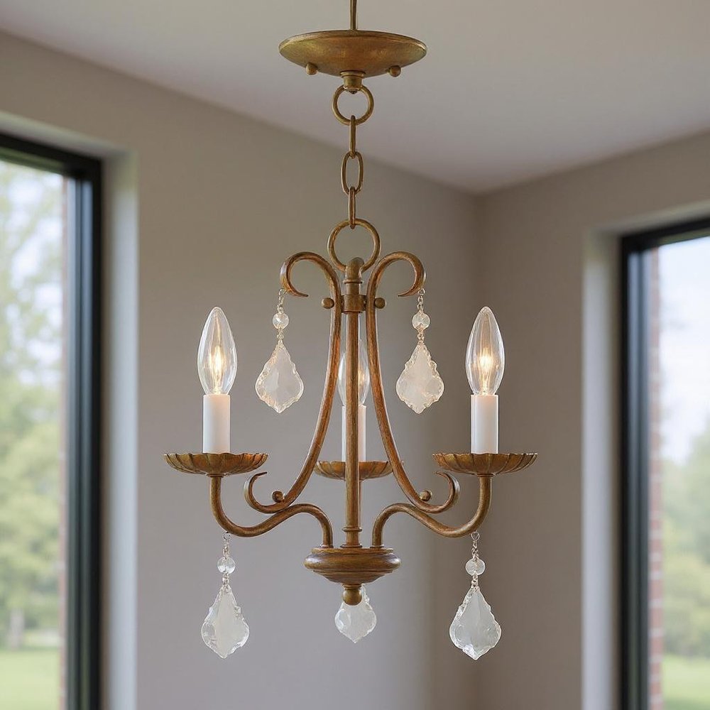 Gold Three Light Metal Dimmable Chandelier With Shades HomeRoots