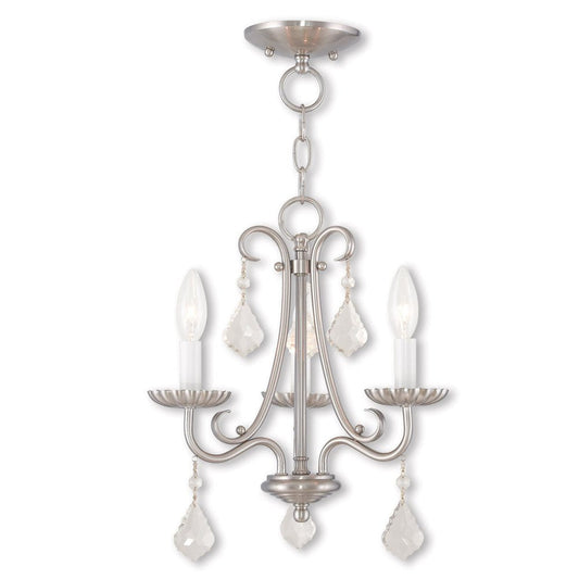 Nickel Three Light Metal Dimmable Chandelier With Shades HomeRoots