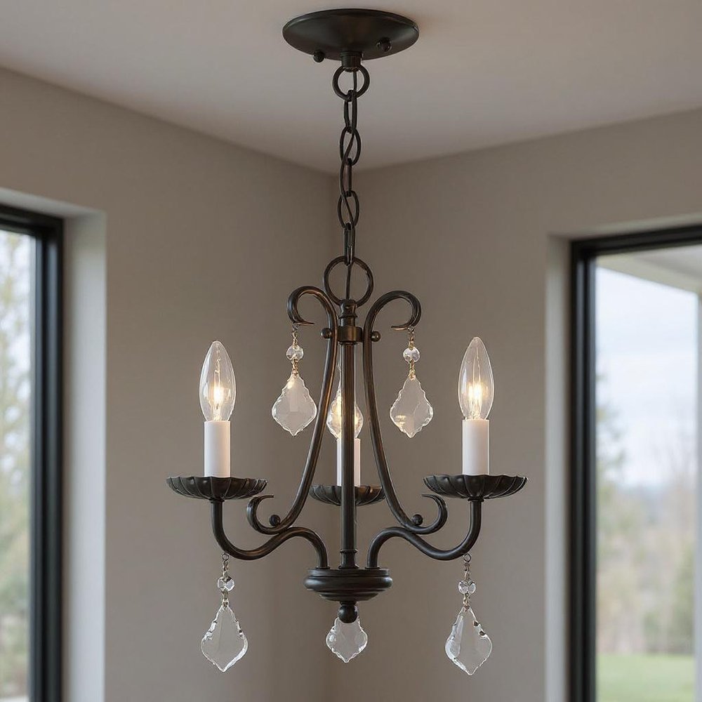 Bronze Three Light Metal Dimmable Chandelier With Shades HomeRoots