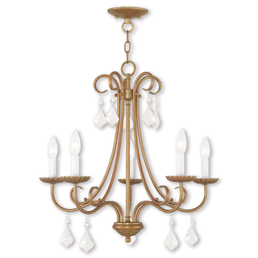 Antiqued Gold Five Light Metal Dimmable Chandelier With Shades HomeRoots