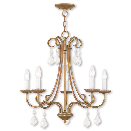 Antiqued Gold Five Light Metal Dimmable Chandelier With Shades HomeRoots