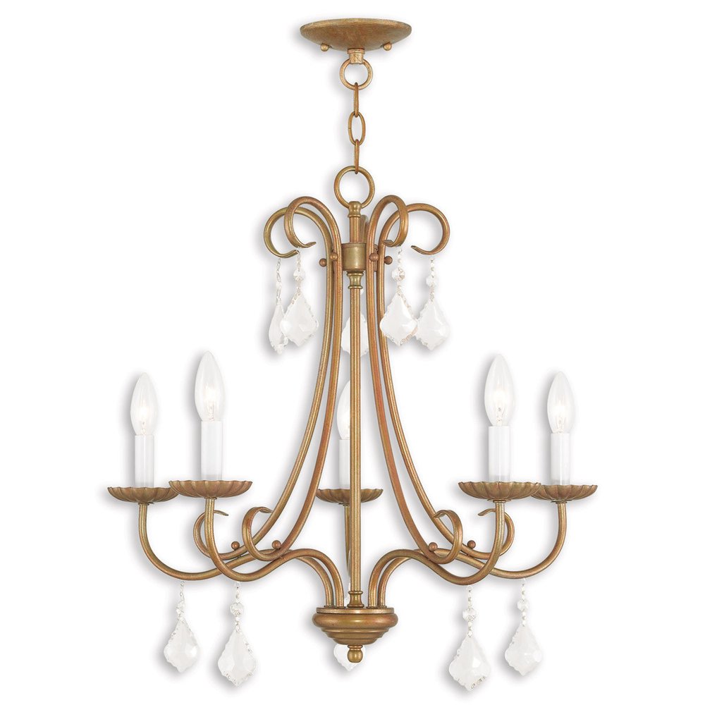 Antiqued Gold Five Light Metal Dimmable Chandelier With Shades HomeRoots