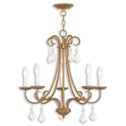 Antiqued Gold Five Light Metal Dimmable Chandelier With Shades HomeRoots