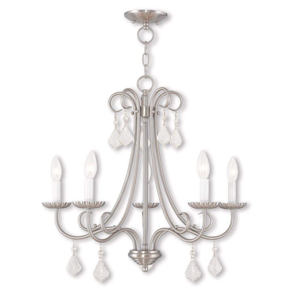 Nickel Five Light Metal Dimmable Chandelier With Shades HomeRoots