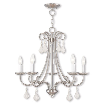 Nickel Five Light Metal Dimmable Chandelier With Shades HomeRoots