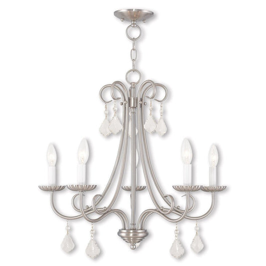 Nickel Five Light Metal Dimmable Chandelier With Shades HomeRoots