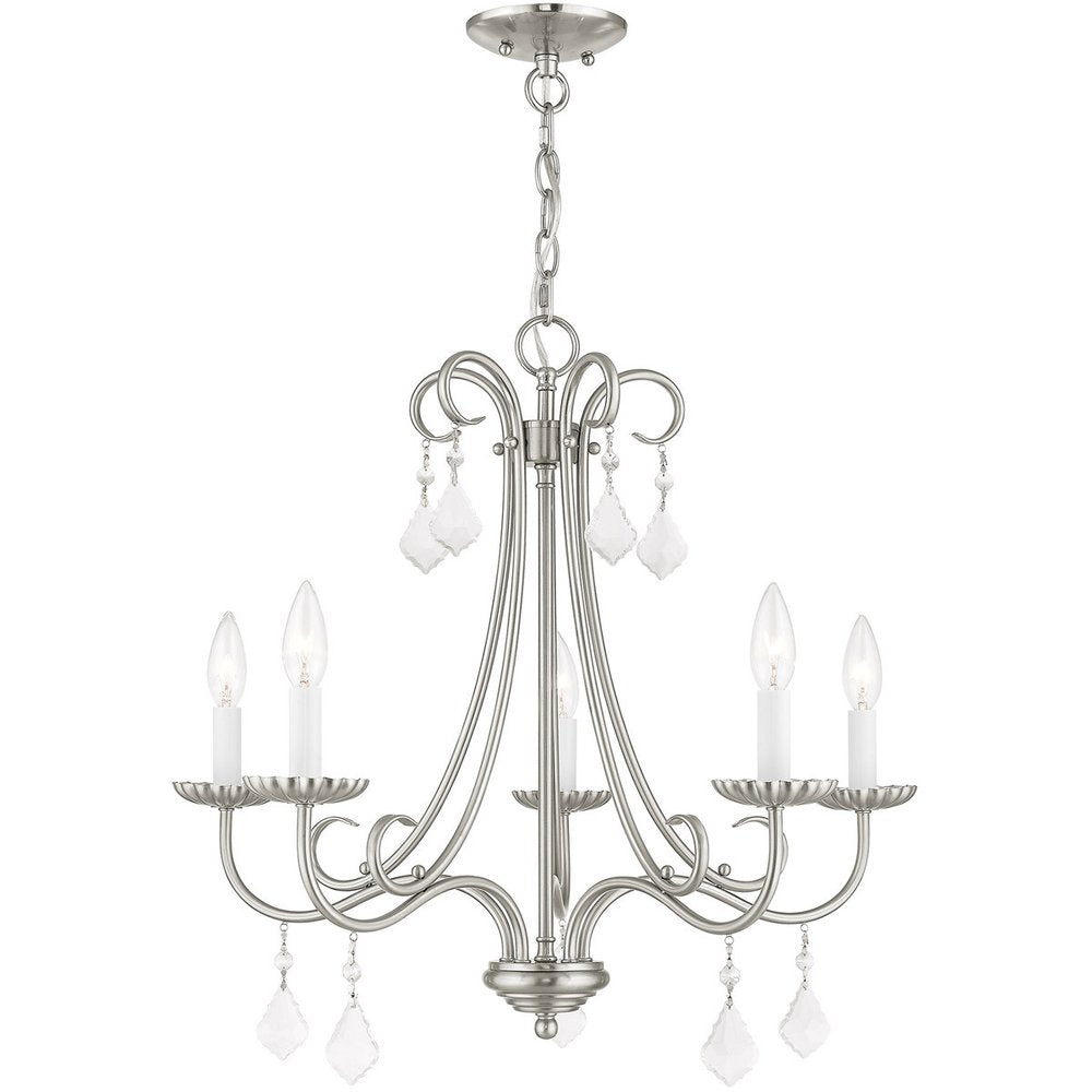 Nickel Five Light Metal Dimmable Chandelier With Shades HomeRoots