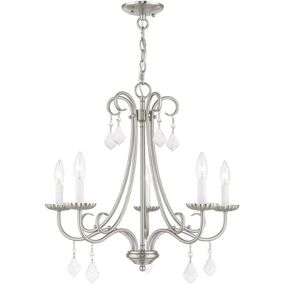 Nickel Five Light Metal Dimmable Chandelier With Shades HomeRoots