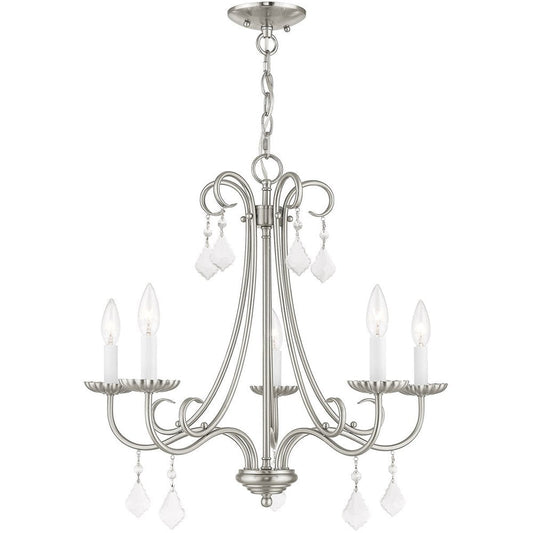 Nickel Five Light Metal Dimmable Chandelier With Shades HomeRoots