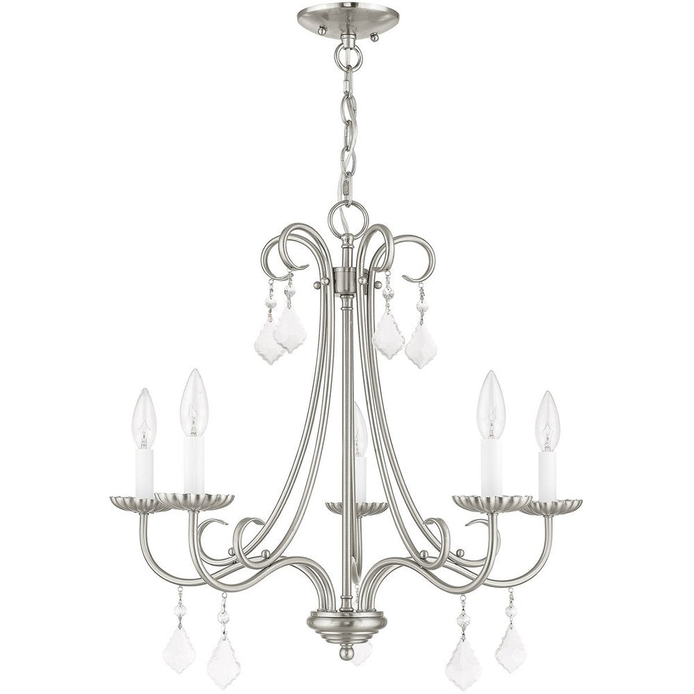 Nickel Five Light Metal Dimmable Chandelier With Shades HomeRoots