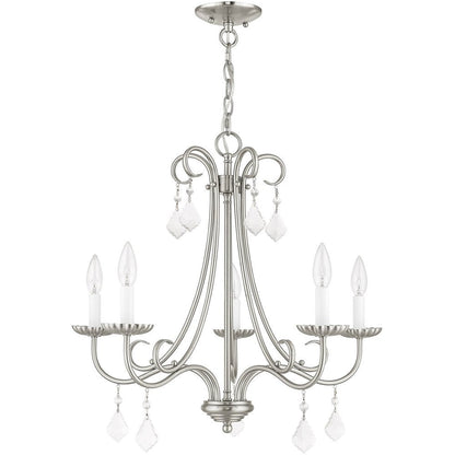 Nickel Five Light Metal Dimmable Chandelier With Shades HomeRoots