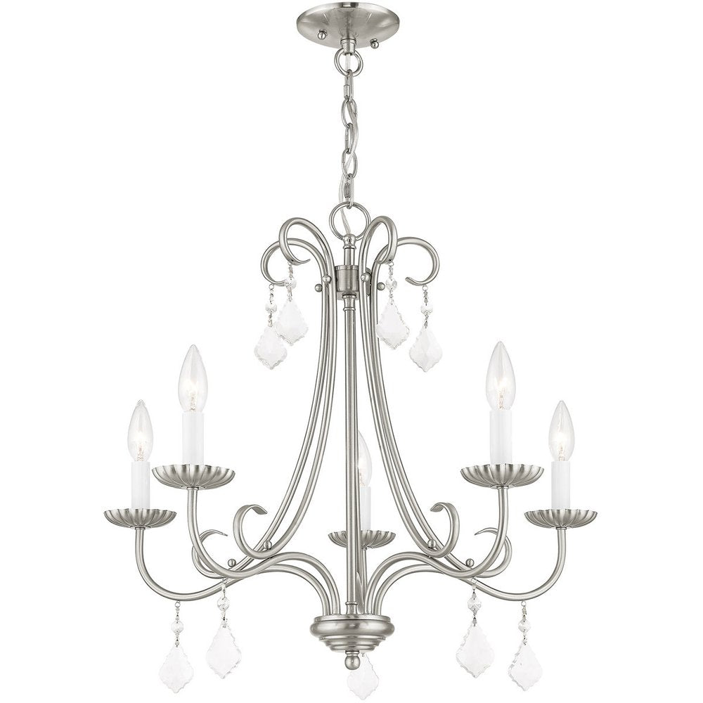 Nickel Five Light Metal Dimmable Chandelier With Shades HomeRoots