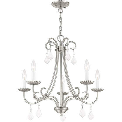 Nickel Five Light Metal Dimmable Chandelier With Shades HomeRoots