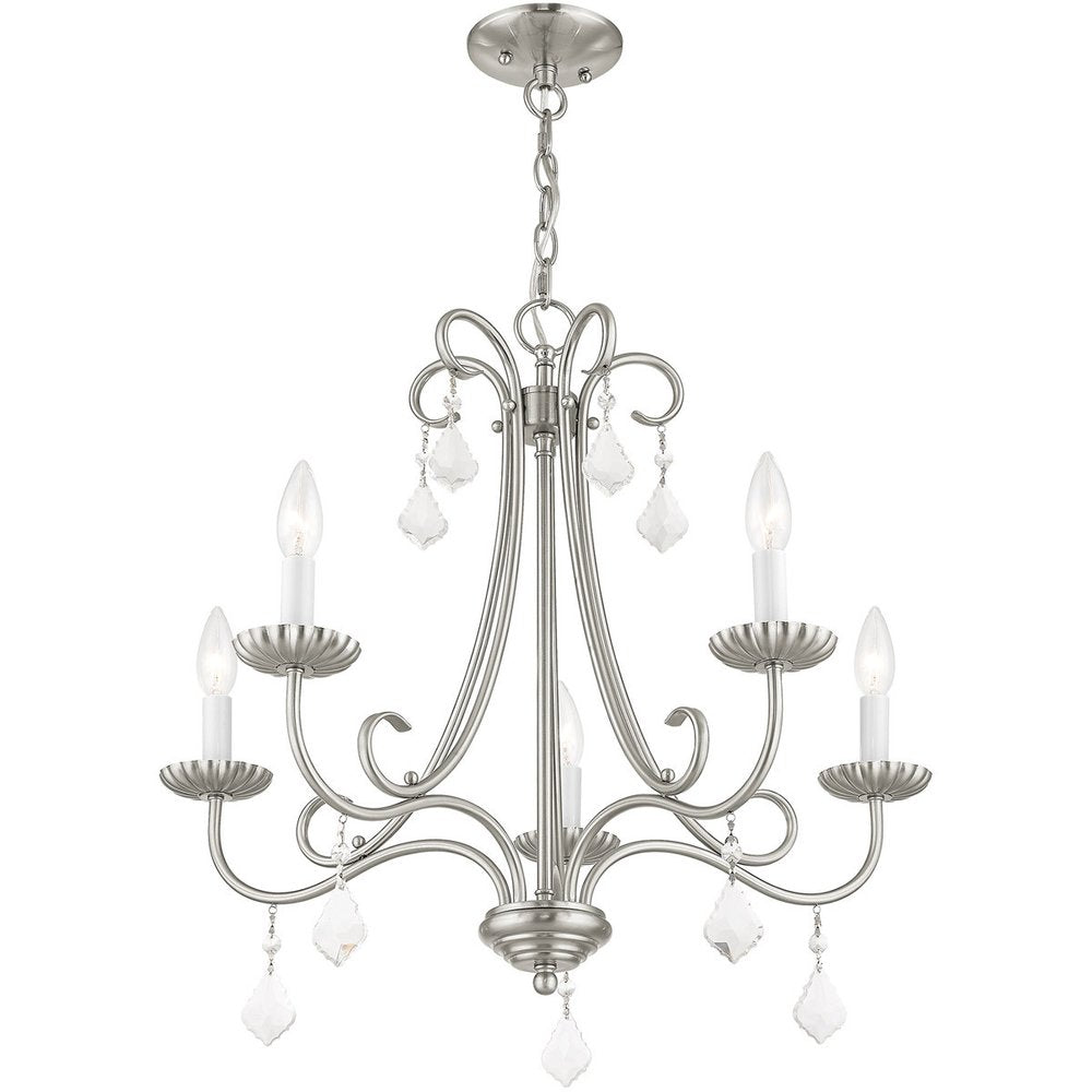 Nickel Five Light Metal Dimmable Chandelier With Shades HomeRoots