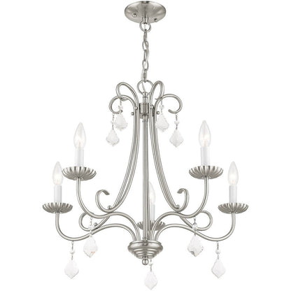 Nickel Five Light Metal Dimmable Chandelier With Shades HomeRoots