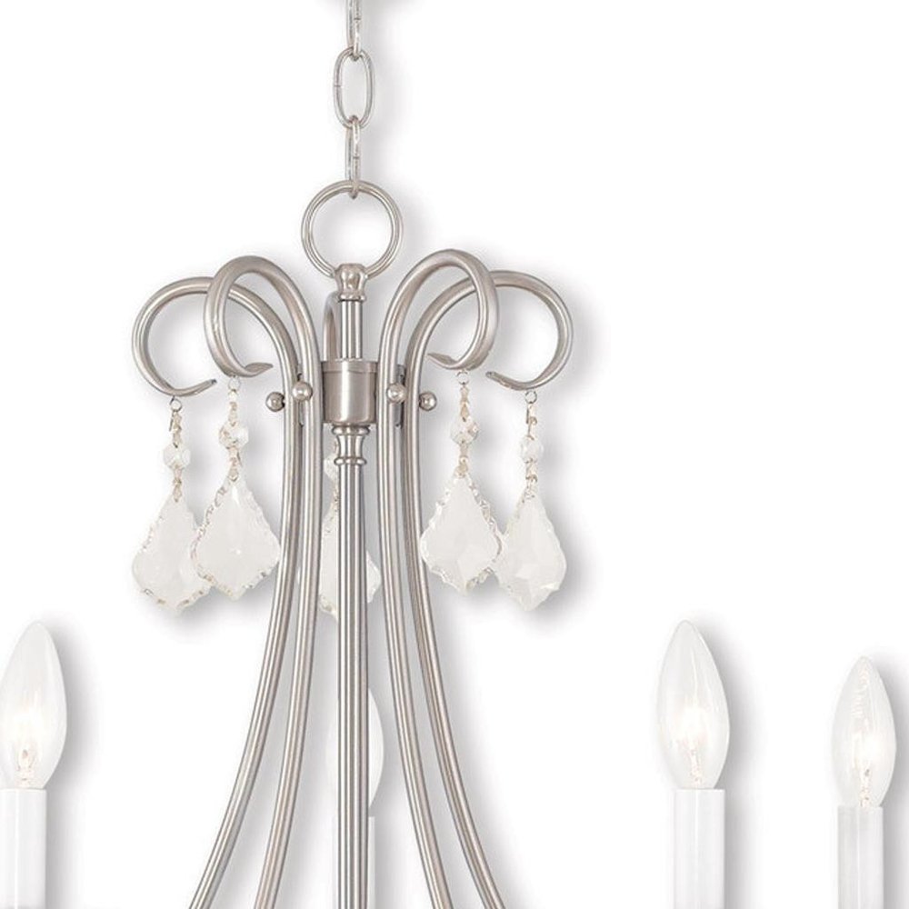 Nickel Five Light Metal Dimmable Chandelier With Shades HomeRoots