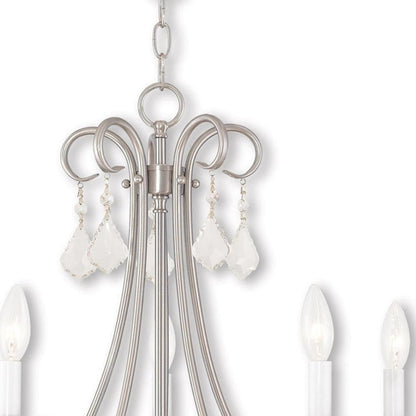 Nickel Five Light Metal Dimmable Chandelier With Shades HomeRoots