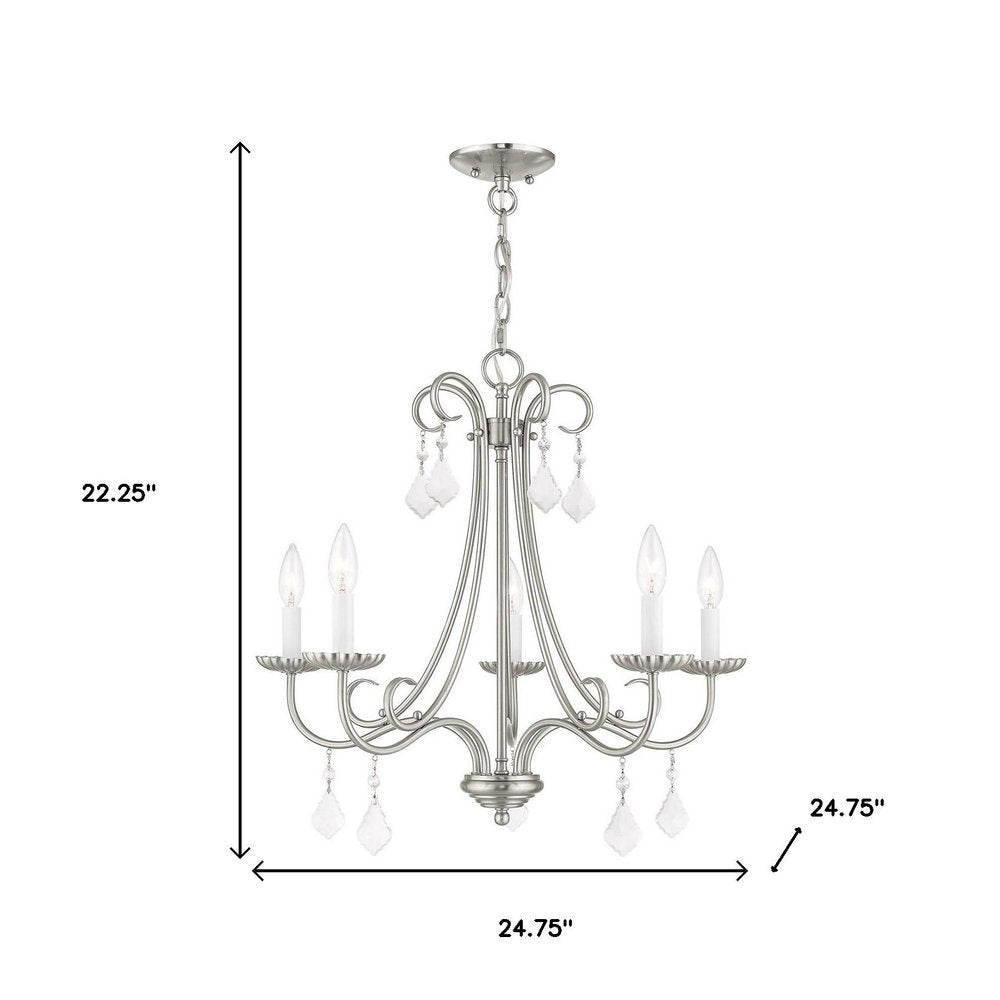Nickel Five Light Metal Dimmable Chandelier With Shades HomeRoots