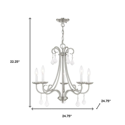 Nickel Five Light Metal Dimmable Chandelier With Shades HomeRoots