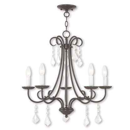 Bronze Five Light Metal Dimmable Chandelier With Shades HomeRoots