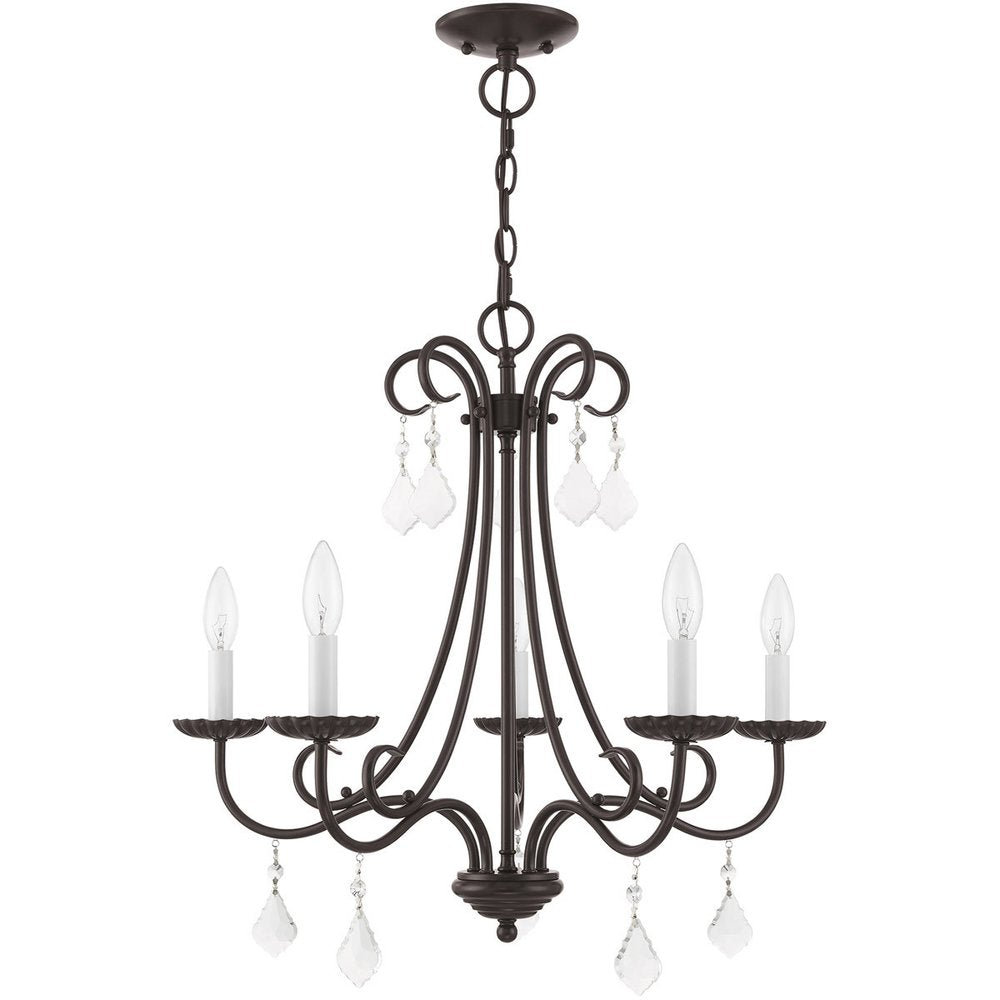 Bronze Five Light Metal Dimmable Chandelier With Shades HomeRoots