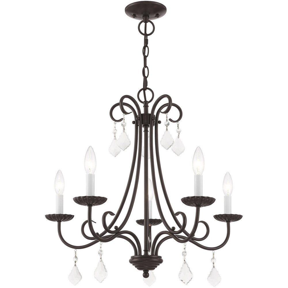 Bronze Five Light Metal Dimmable Chandelier With Shades HomeRoots