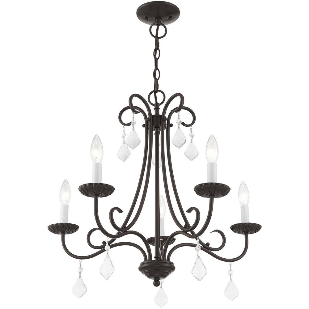 Bronze Five Light Metal Dimmable Chandelier With Shades HomeRoots
