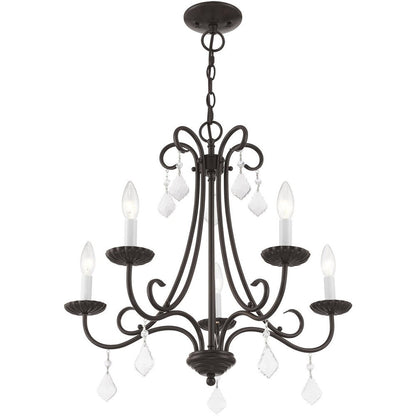Bronze Five Light Metal Dimmable Chandelier With Shades HomeRoots