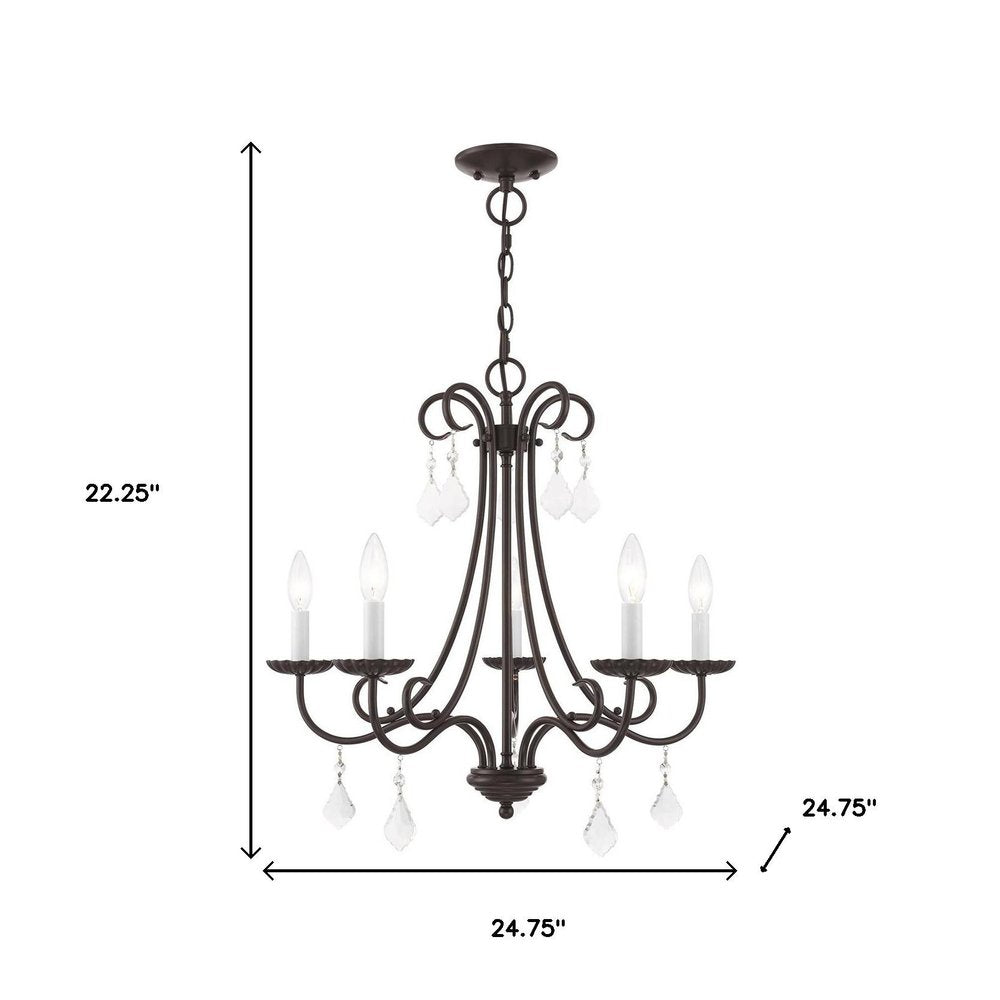 Bronze Five Light Metal Dimmable Chandelier With Shades HomeRoots