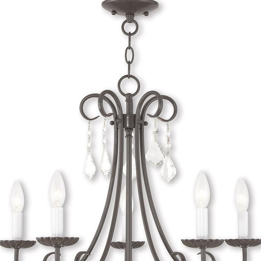 Bronze Five Light Metal Dimmable Chandelier With Shades HomeRoots