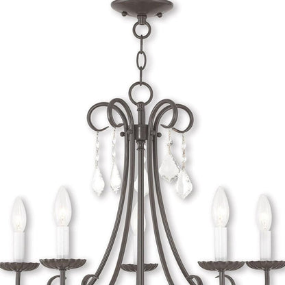 Bronze Five Light Metal Dimmable Chandelier With Shades HomeRoots