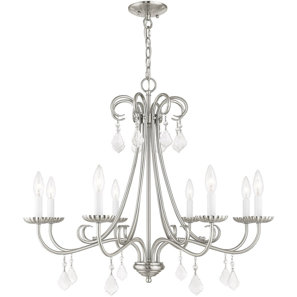 Nickel Eight Light Metal Dimmable Chandelier With Shades HomeRoots