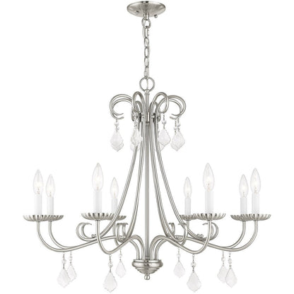 Nickel Eight Light Metal Dimmable Chandelier With Shades HomeRoots