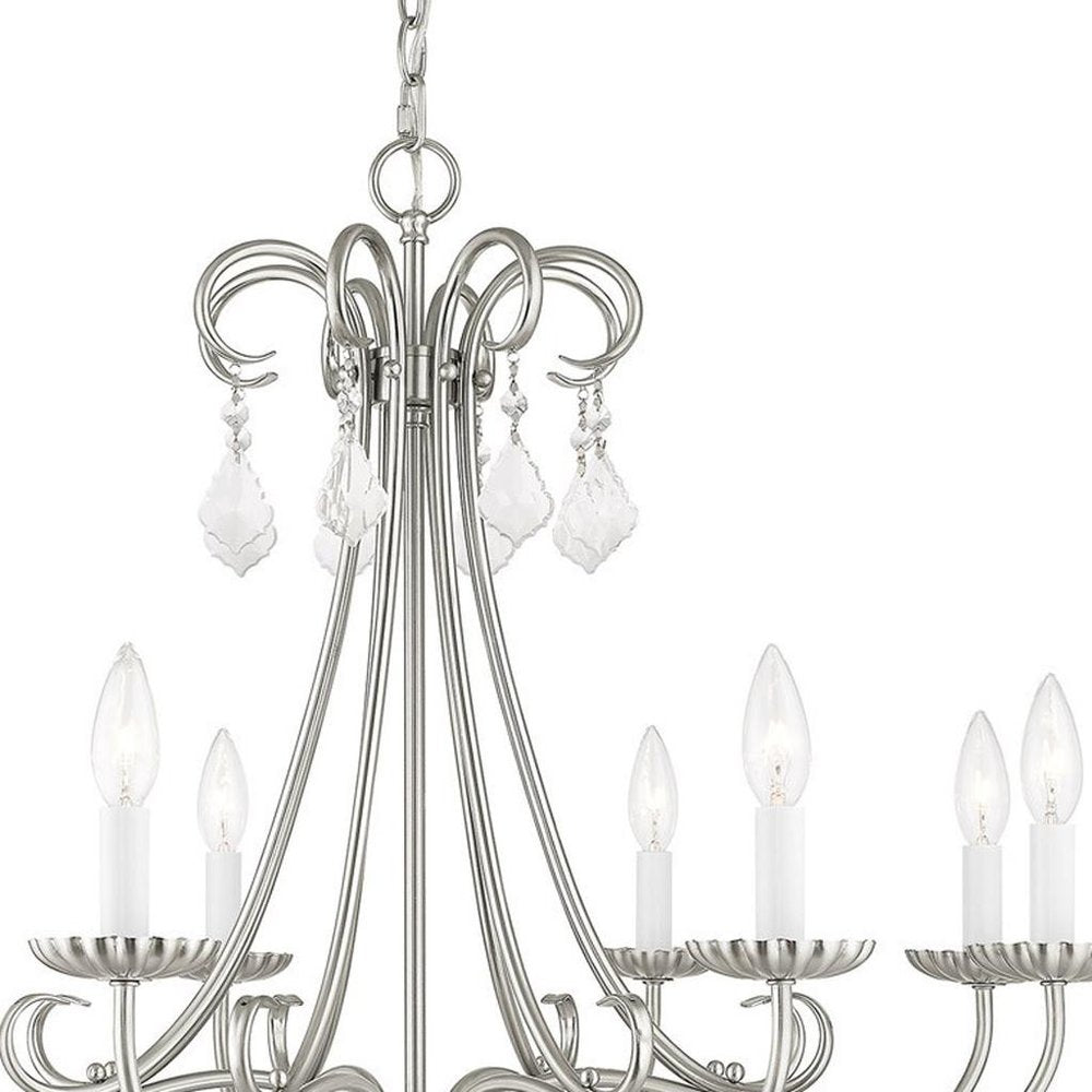 Nickel Eight Light Metal Dimmable Chandelier With Shades HomeRoots