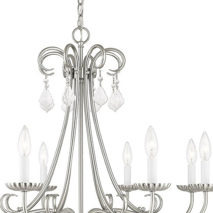 Nickel Eight Light Metal Dimmable Chandelier With Shades HomeRoots