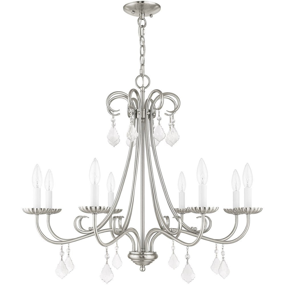 Nickel Eight Light Metal Dimmable Chandelier With Shades HomeRoots