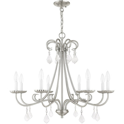 Nickel Eight Light Metal Dimmable Chandelier With Shades HomeRoots