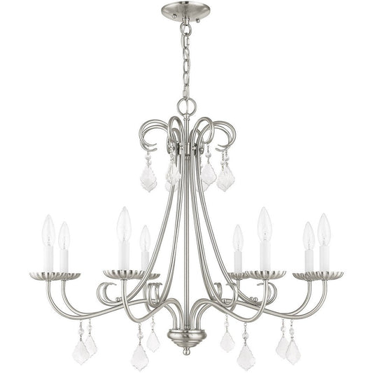 Nickel Eight Light Metal Dimmable Chandelier With Shades HomeRoots