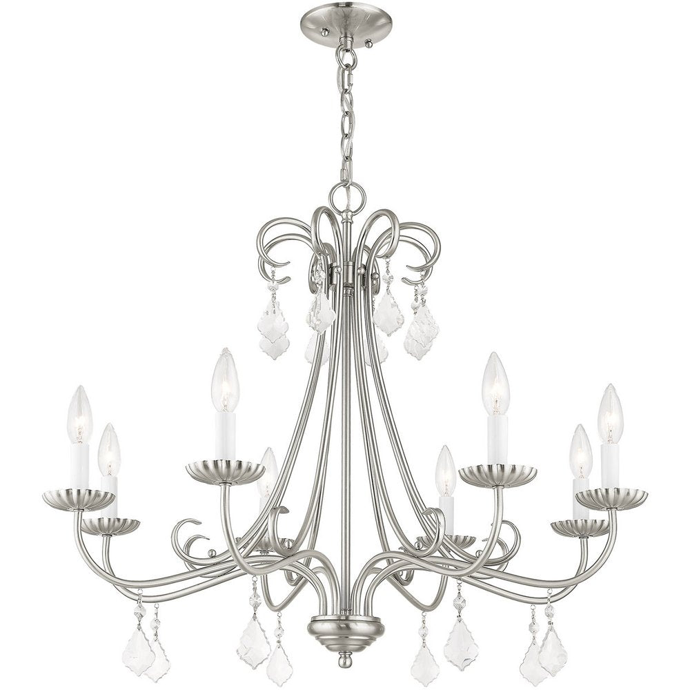 Nickel Eight Light Metal Dimmable Chandelier With Shades HomeRoots