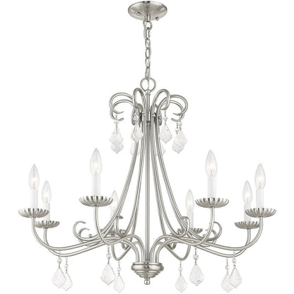 Nickel Eight Light Metal Dimmable Chandelier With Shades HomeRoots