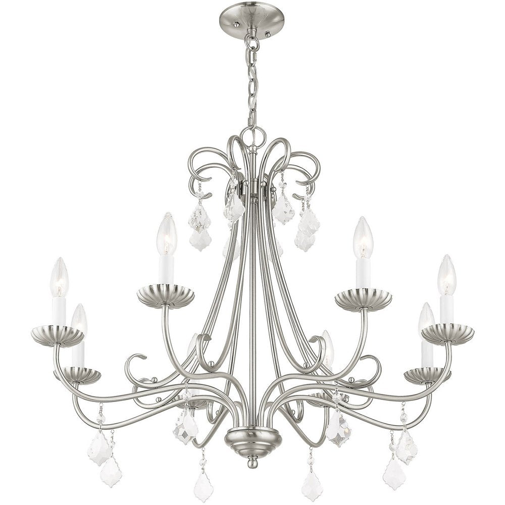 Nickel Eight Light Metal Dimmable Chandelier With Shades HomeRoots