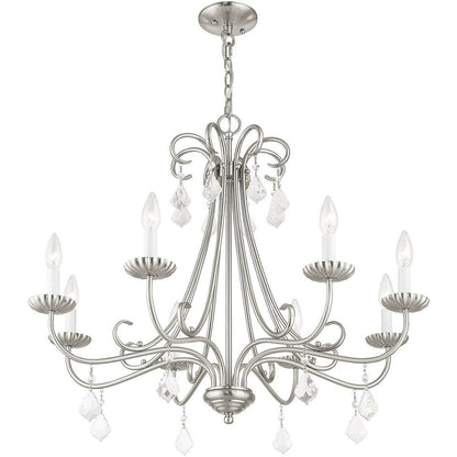 Nickel Eight Light Metal Dimmable Chandelier With Shades HomeRoots