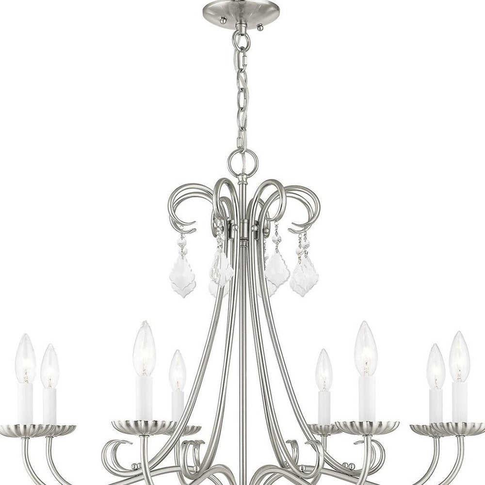 Nickel Eight Light Metal Dimmable Chandelier With Shades HomeRoots