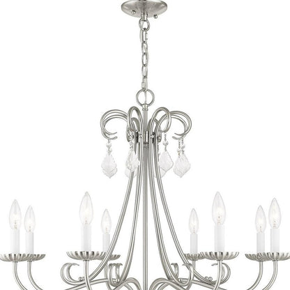 Nickel Eight Light Metal Dimmable Chandelier With Shades HomeRoots