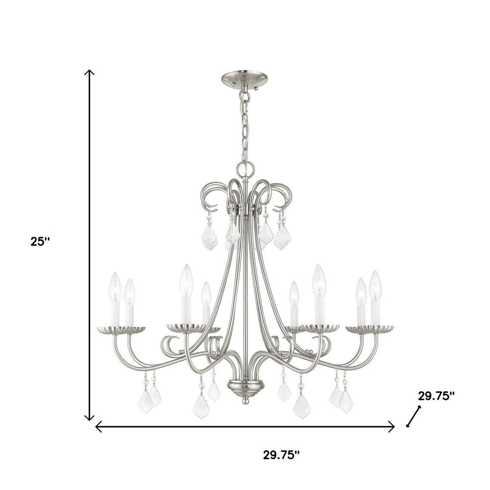 Nickel Eight Light Metal Dimmable Chandelier With Shades HomeRoots