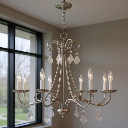 Nickel Eight Light Metal Dimmable Chandelier With Shades HomeRoots