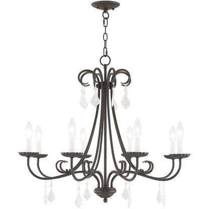 Bronze Eight Light Metal Dimmable Chandelier With Shades HomeRoots